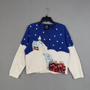 Michael Simon Cardigan Womens XL Blue Christmas Church Choir Sequin Sweater